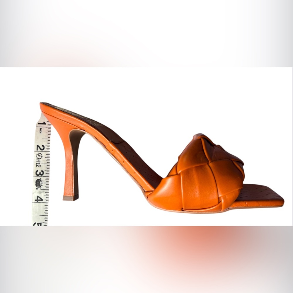 Vince Camuto Brelanie Orange Leather Woven Strap Dress Mule Heeled Sandal Size 8 - Picture 9 of 13